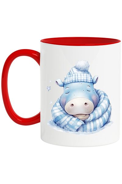 StoryGift Romania Mug with a sleeping hippopotamus | illustration | hat | scarf | cold | frost, With