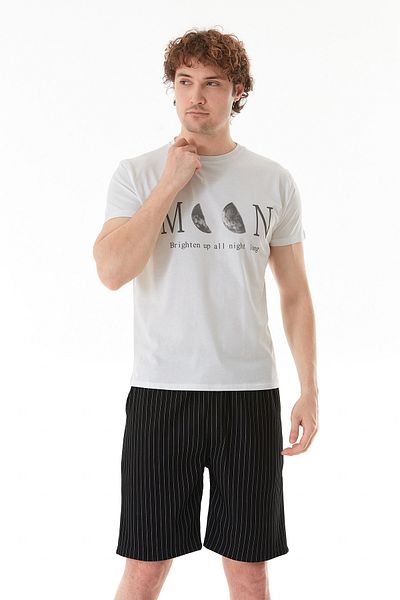 Fulla Moda Moon Text and Moon Printed Crew Neck T-Shirt