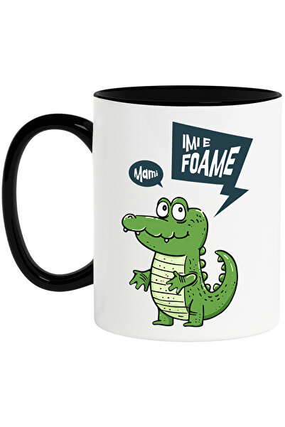 StoryGift Romania Cana Copii Crocodil Text Imi E Faome Mami Familie, 330ml, Ceramica Cu Maner Negr, Cu ,stg
