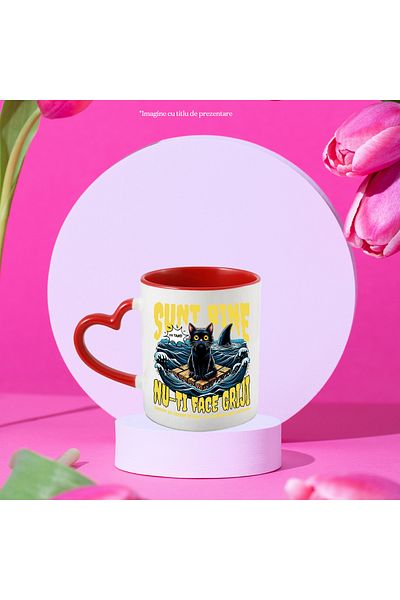 StoryGift Romania Cana Sunt Bine Nu-ti Face Griji, Blocaj Emotional Pisica Motan In Mare, 330ml, C, Cu ,stg