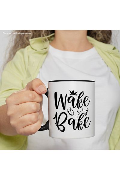 StoryGift Romania Mug with the text in English "Wake & bake" - wake up and bake with Handle Ne, Cu, STG