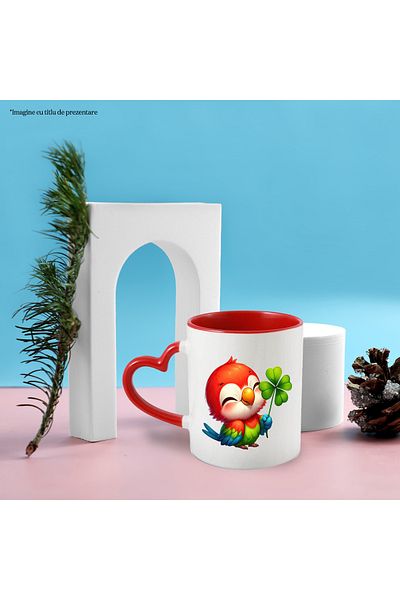 StoryGift Romania Mug with a cheerful parrot | illustration | luck | four-leaf clover | Ireland | , With ,STG