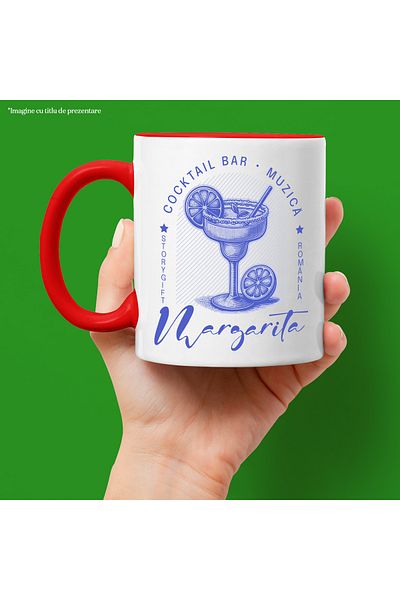 StoryGift Romania Cocktail Bar Margarita Beach Vacation Holiday Mug, 330ml, Ceramic with Red Handle, With,STG