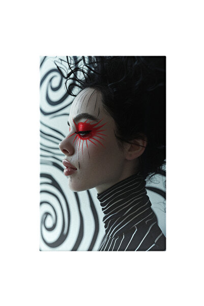 StoryGift Romania Tablou Canvas: Femeie Misterioasă Cu Machiaj Roșu - Privire Înghețată Pictura Digitala