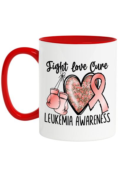 StoryGift Romania Mug with the message "Fight, love, cure, leukemia awareness", illustration, awareness, With