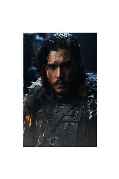 StoryGift Romania Tablou Canvas: Portret Barbat Par Lung Jon Snow Ranit In Padure Iarna Hbo Game Of Thrones Fiu