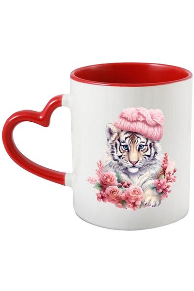 StoryGift Romania Mug with a tiger cub in a hat | illustration | popcorn | nature | cold | ro, With