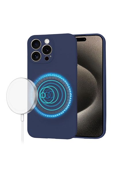 SKYDDAR INNOVATION Husă pentru iPhone 15 Pro Max, silicon catifelat, SoftFlex Magsafe, albastru marin, set de autocolante