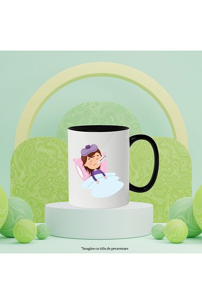 StoryGift Romania Mug With Patient, Thermometer, Pillow, Compress, Blanket, Cold, Multicolor 330 ml, With ,STG