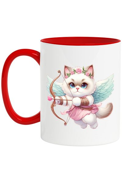 StoryGift Romania Mug with a kitty Cupid, illustration, archery, wings, flying, in love, With, STG