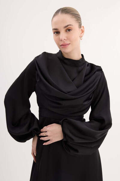 Marvella By Rasha Draped High-Neck Satin Evening Dress