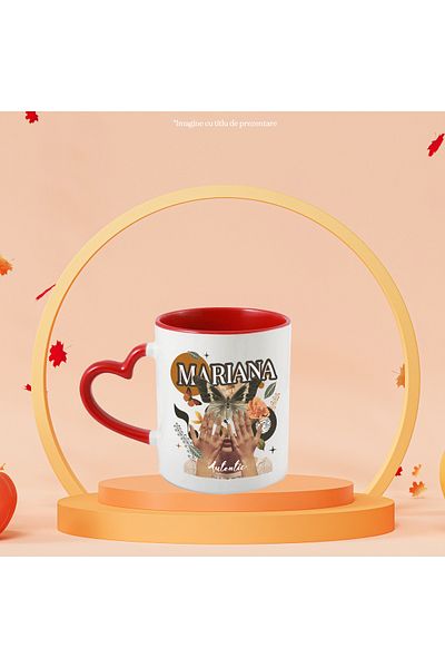 StoryGift Romania Mug With Name Mariana, Girl Collage, Butterfly, Flowers, Circle, 330ml, Ceramic with Handle, With ,STG.