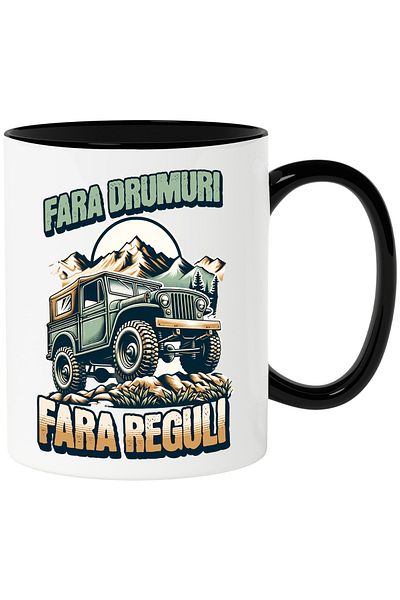 StoryGift Romania Off-Road Car Mug in the Mountain Text No Roads No Rules Nature Adventure, 330, With