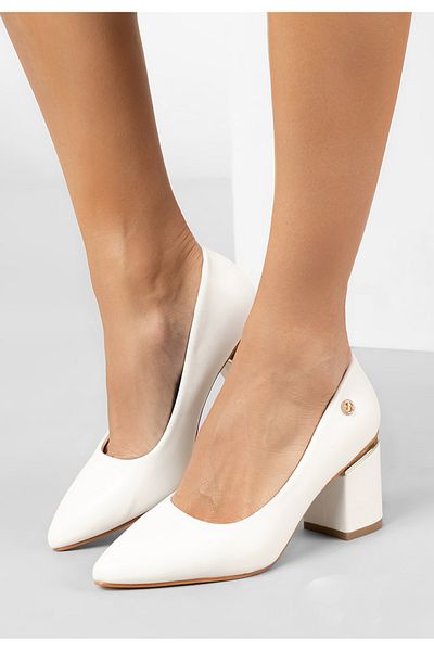 B T Shoes Nelia White Elegant Chunky Heel Shoes