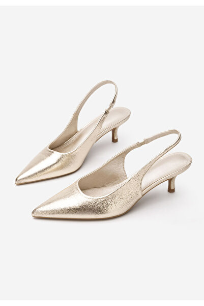 B T Shoes Gold Tressie Thin Heel Shoes