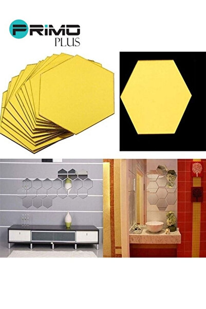 Primo Plus Hexagon Mirror Removable Wall Sticker Yellow 12-piece