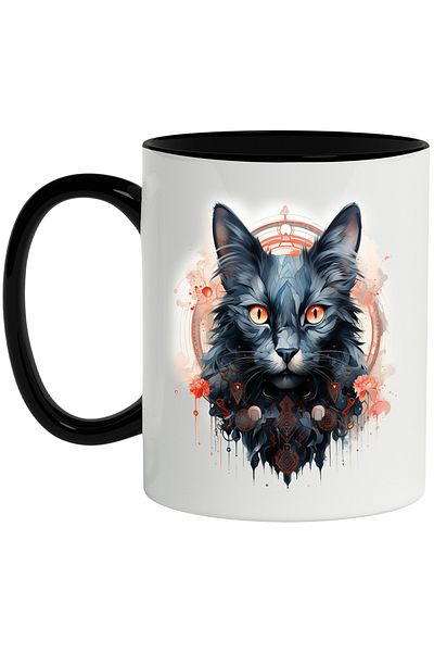 StoryGift Romania Cat Mug, Geometric, Circle, Flowers, Fantasy, Runes, Multicolor 330 ml, Ceramics, With ,STG
