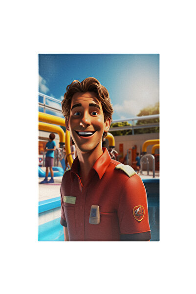 StoryGift Romania Tablou Canvas: Salvamarul Cu Ochii Fermacatori Albastri In Camasa Rosie Supravegheaza Copiii D