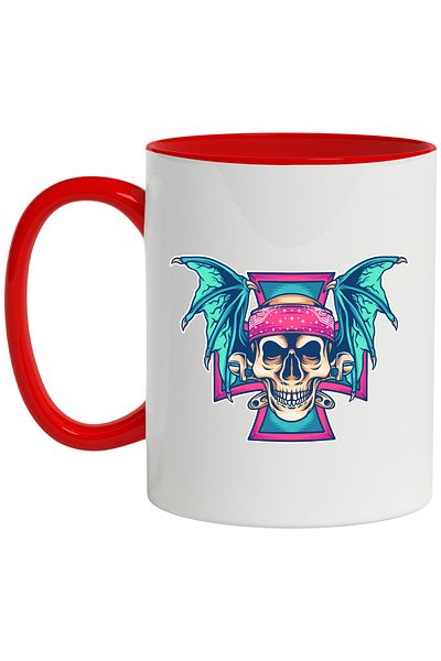 StoryGift Romania Mug With Skull, Wings, Dragon, Bandana, Tools, Cross, Multicolor 330 ml, Ceramics, With