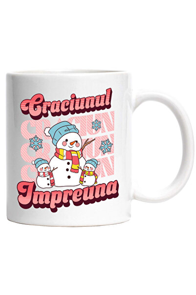 StoryGift Romania Cana Cu Portret Familie Oameni De Zapada Veseli Colorati Te...