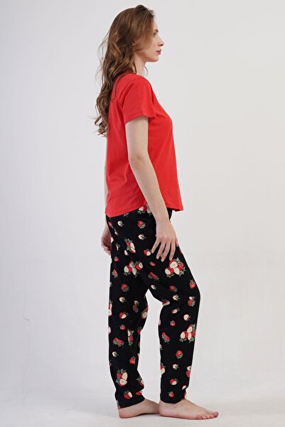 VİENETTA Kadın Büyük Beden Kısa Kol Kırmızı Pijama Takımı C6T9N0O904