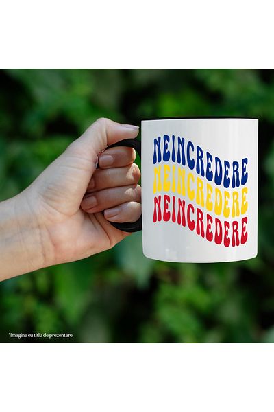 StoryGift Romania Mug The Word Distrust, in the Colors of the Romanian Flag, Red, Yellow, Blue, with ,STG