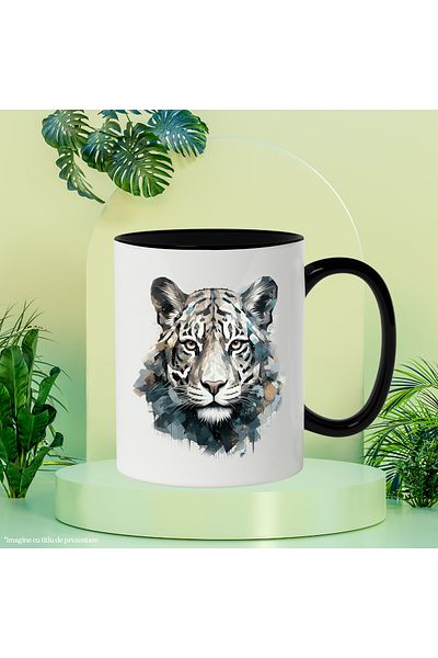 StoryGift Romania Mug With Tiger, Arctic, Mosaic, Wild Animal, Feline, Multicolor 330 ml, Ceramics, With