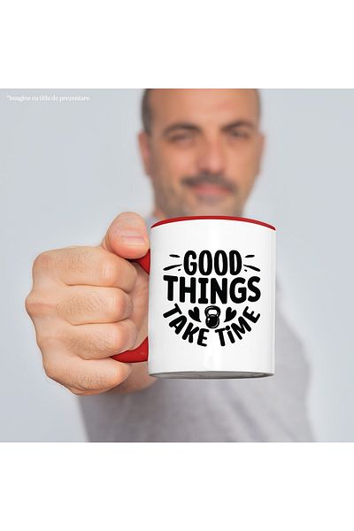 StoryGift Romania Mug with hearts and the text "Good things take time" - good things take time, With ,STG