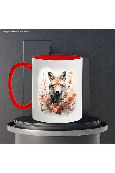 StoryGift Romania Mug With Fox, Flowers, Poppy, Roses, Leaves, Illustration, Multicolor 330 ml, Ce, Cu,STG