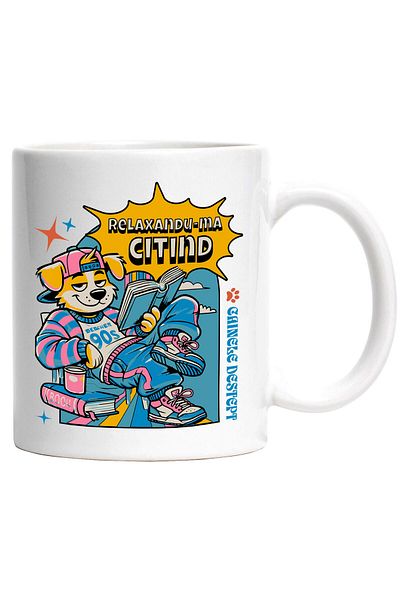 StoryGift Romania Mug with Dog Street Style Colorful Cheerful With Book Funny Hobby Text In Romani Language, With