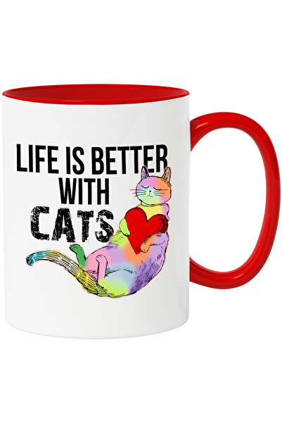 StoryGift Romania Cana Cu Pisica Multicolora Cu Mesajul "life Is Better With ...