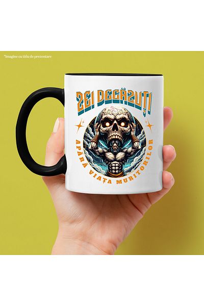 StoryGift Romania Mug Viking Man Raising a Skull Fallen Gods. DEFEND THE LIFE OF MORTALS, 330ml,, With ,STG