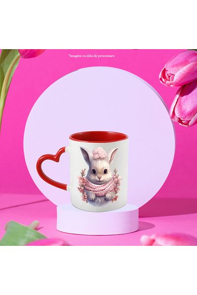 StoryGift Romania Cana Cu Un Iepuras Alb Cu Fular | Ilustratie | Frig | Floricele | Roz | Iarna | , Cu ,stg