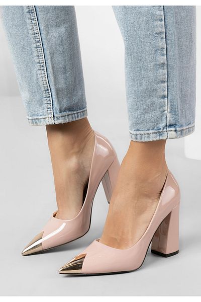 B T Shoes Pantofi Cu Toc Gros Eleganti Bej Azul