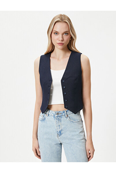 Koton Melis Ağazat X Koton - V Yaka Düğmeli Sim Şeritli Yelek