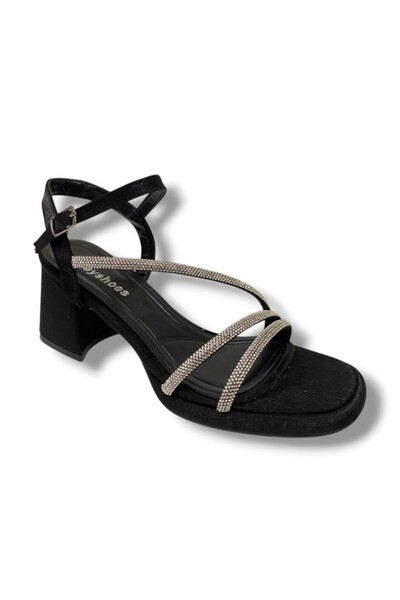 ERBAY 488-25 Sandale de damă din satin cu toc pătrat și piatră