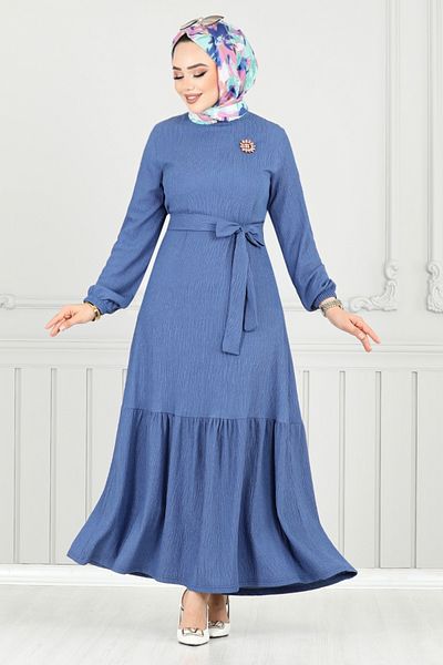 ModaMerve Φόρεμα με ελαστική μανσέτα 423DVL897-M Indigo
