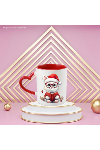 StoryGift Romania Mug with a cheerful white cat | holding a book | illustration | for p lovers, With ,STG.