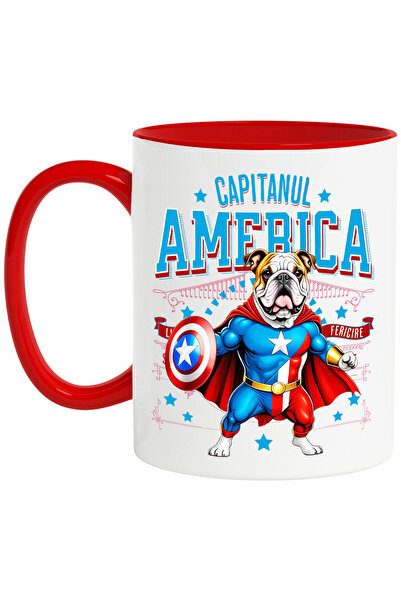 StoryGift Romania Cana Cu Bulldog Caine In Costum De Capitan America Cu Peler...