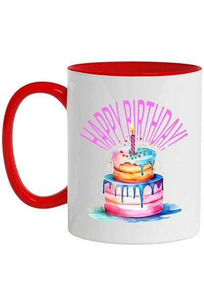 StoryGift Romania Mug With Message In English Happy Birthday, Cake, Candle, Frosting, Multicolor 330, With