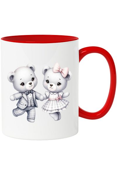 StoryGift Romania Mug with a teddy bear and a bear | illustration | dancing | feeling good | happiness |, With ,STG