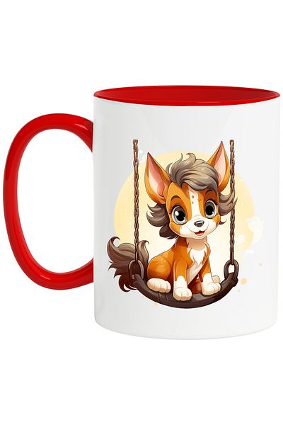 StoryGift Romania Mug with a swinging animal, playful, illustration, for children, moon, With
