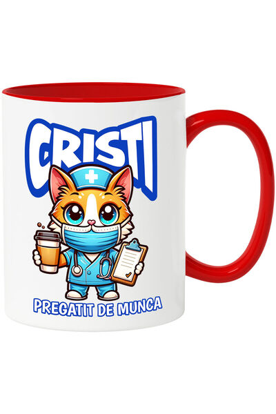 StoryGift Romania Cana Cu Pisica Galbena Motan In Costum Medical Doctor Cu Fi...