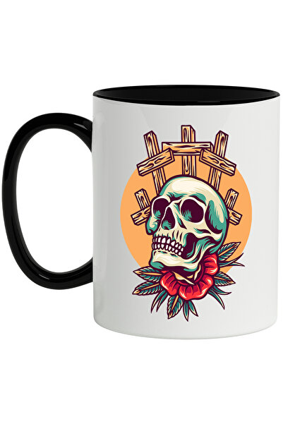 StoryGift Romania Cana Cu Craniu, Cruci De Lemn, Floare, Frunze, Retro, Soare...