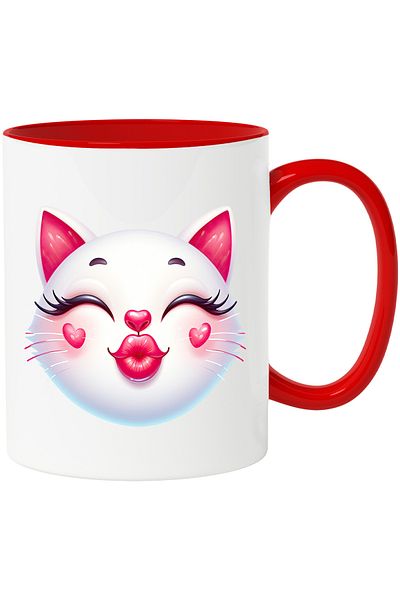 StoryGift Romania Mug with a happy cat giving a kiss | illustration | heart | appreciation, With