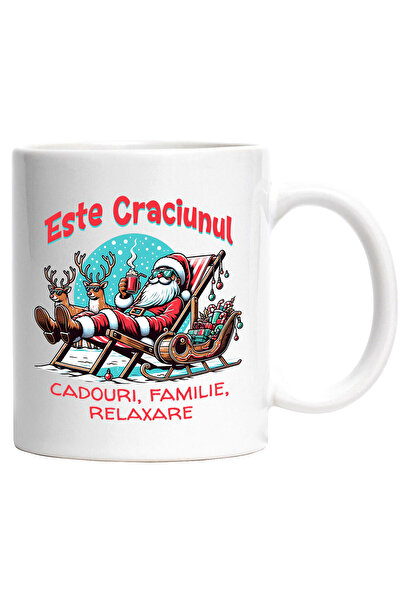 StoryGift Romania Cana Cu Mos Craciun Vesel Pe Sezlong Cu Ciocolata Calda Text Este Craciunul Cado, Cu ,stg
