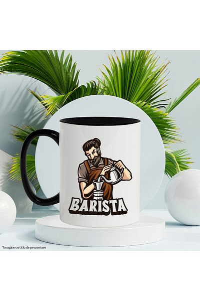 StoryGift Romania Mug With Barista, Kettle, Beard, Cafe, Apron, Hipster, Multicolor 330 ml, Wax, With