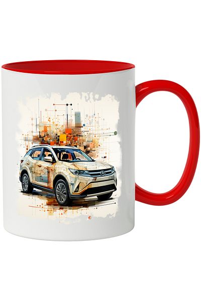 StoryGift Romania Mug With Car, Toyota RAV4, SUV, Geometric, Stripes, Multicolor 330 ml, Ceramic, With