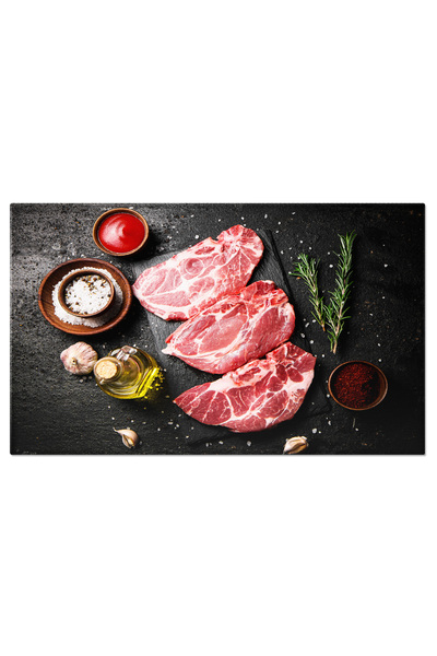 StoryGift Romania Tablou Canvas Savoare Traditionala Biftec De Porc Crud Pe Piatra Cu Sos De Rosii O Delicatesa