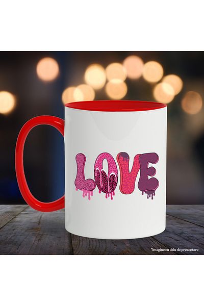 StoryGift Romania Mug with the message "Love", Valentine's Day, illustration, pink, red, liquid, love, , With ,STG
